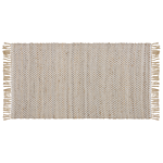 Area Rug Beige Jute And Cotton 80 X 150 Cm Fringed Hand Woven Boho Hallway Bedroom Beliani