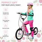 Homcom Teen Scooter Push Kick Scooters For Kids With Rubber Wheels Adjustable Handlebar Front Rear Dual Brakes Kickstand, For 5+ Years, Pink