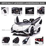 Homcom Compatible 12v Battery-powered Kids Electric Ride On Car Lamborghini Sian Toy With Parental Remote Control Lights Mp3 For 3-5 Years Old White