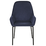 Set Of 2 Dining Room Chairs Blue Corduroy Fabric Upholstered Seat Black Metal Legs Modern Style Beliani