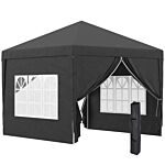 Outsunny 3 X 3 Meters Pop Up Water Resistant Gazebo Wedding Camping Party Tent Canopy Marquee With Carry Bag And 2 Windows, Black