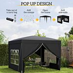 Outsunny 3 X 3 Meters Pop Up Water Resistant Gazebo Wedding Camping Party Tent Canopy Marquee With Carry Bag And 2 Windows, Black