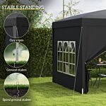 Outsunny 3 X 3 Meters Pop Up Water Resistant Gazebo Wedding Camping Party Tent Canopy Marquee With Carry Bag And 2 Windows, Black