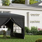 Outsunny 3 X 3 Meters Pop Up Water Resistant Gazebo Wedding Camping Party Tent Canopy Marquee With Carry Bag And 2 Windows, Black