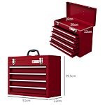 Durhand Lockable Metal Tool Box, 4 Drawer Tool Chest With Latches, Handle, Ball Bearing Runners, Red