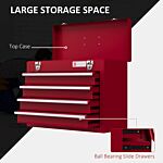 Durhand Lockable Metal Tool Box, 4 Drawer Tool Chest With Latches, Handle, Ball Bearing Runners, Red
