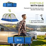 Outsunny Camping Tent, Large Tunnel Tent With Bedroom And Living Area, 2000mm Waterproof, Portable With Bag For 2-3 Man, Green