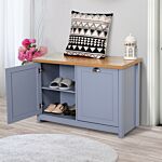 Homcom Shoe Cabinet, 2 Doors Hallway Cupboard, Storage Organiser With Shelf, Entryway Shoe Bench, Bathroom Furniture, Grey