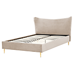 Eu King Size Bed Taupe Velvet 5ft3 Upholstered Frame Metal Legs Slatted Base Headboard Modern Glam Style Bedroom Beliani