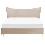 Eu King Size Bed Taupe Velvet 5ft3 Upholstered Frame Metal Legs Slatted Base Headboard Modern Glam Style Bedroom Beliani