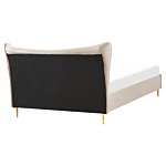 Eu King Size Bed Taupe Velvet 5ft3 Upholstered Frame Metal Legs Slatted Base Headboard Modern Glam Style Bedroom Beliani