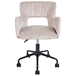 Office Chair Taupe Velvet With Armrests Cut-out Backrest Adjustable Height Tufted Back Black Metal Starbase Beliani