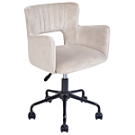 Office Chair Taupe Velvet With Armrests Cut-out Backrest Adjustable Height Tufted Back Black Metal Starbase Beliani