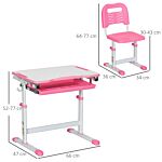 Homcom Kids Desk And Chair Set, Student Adjustable Writing Desk, With Drawer, Pen Slot, Hook - Pink