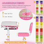 Homcom Kids Desk And Chair Set, Student Adjustable Writing Desk, With Drawer, Pen Slot, Hook - Pink