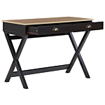 Home Office Desk Black And Light Wood 103 X 50 Cm With Drawers Cross Legs Beliani