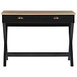 Home Office Desk Black And Light Wood 103 X 50 Cm With Drawers Cross Legs Beliani