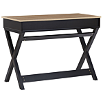 Home Office Desk Black And Light Wood 103 X 50 Cm With Drawers Cross Legs Beliani