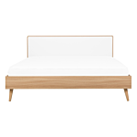 Slatted Bed Frame Light Manufactured Wood And White Headboard 4ft6 Eu Double Size Scandinavian Design Beliani