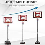 Homcom Portable Basketball Hoop Stand 160-210cm Adjustable Height Sturdy Rim Hoop W/ Large Wheels Stable Base & Net Free Standing