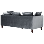 Sofa Grey Velvet Upholstered 3 Seater Cushioned Seat And Back With Wooden Legs Beliani