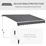 Outsunny 4x2.5m Retractable Manual Awning Window Door Sun Shade Canopy With Fittings And Crank Handle Grey