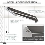 Outsunny 4x2.5m Retractable Manual Awning Window Door Sun Shade Canopy With Fittings And Crank Handle Grey