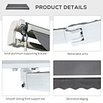 Outsunny 4x2.5m Retractable Manual Awning Window Door Sun Shade Canopy With Fittings And Crank Handle Grey