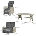 Outsunny 4 Piece Rattan Garden Furniture Set Outdoor Sofa Sectional Set With Glass Top Table For Yard, Poolside, Light Grey