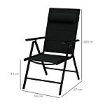 Outsunny Set Of 2 Patio Folding Chairs W/ Adjustable Back, Garden Dining Chairs W/ Breathable Mesh Fabric Padded Seat, Backrest, Headrest, Black