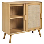 Sideboard Light Wood Rattan 2 Door Particle Board Wooden Legs With Shelves Modern Bedroom Storage Solution Beliani