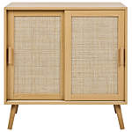 Sideboard Light Wood Rattan 2 Door Particle Board Wooden Legs With Shelves Modern Bedroom Storage Solution Beliani