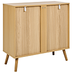 Sideboard Light Wood Rattan 2 Door Particle Board Wooden Legs With Shelves Modern Bedroom Storage Solution Beliani