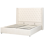 Bed Frame With Storage Off-white Velvet Upholstered 5ft3 Eu King Size Ottoman Bed Beliani