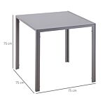 Homcom Modern Square Dining Table, Seats 4, With Glass Top & Metal Legs For Dining Room, Living Room, Grey