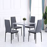 Homcom Modern Square Dining Table, Seats 4, With Glass Top & Metal Legs For Dining Room, Living Room, Grey