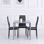 Homcom Modern Square Dining Table, Seats 4, With Glass Top & Metal Legs For Dining Room, Living Room, Grey