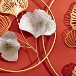 Homcom 3d Metal Wall Art Modern Ginkgo Leaves Hanging Wall Sculptures Home Decor For Living Room Bedroom Dining Room, Gold