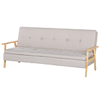 Sofa Bed Beige Fabric Upholstered 3 Seater Click Clack Bed Wooden Frame And Armrests Beliani