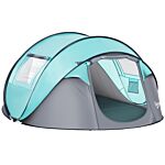 Outsunny 4 Person Pop Up Camping Tent With Vestibule Weatherproof Cover, Instant Backpacking Tent W/ Carry Bag For Fishing Hiking, Tiffany Blue