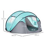 Outsunny 4 Person Pop Up Camping Tent With Vestibule Weatherproof Cover, Instant Backpacking Tent W/ Carry Bag For Fishing Hiking, Tiffany Blue