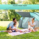 Outsunny 4 Person Pop Up Camping Tent With Vestibule Weatherproof Cover, Instant Backpacking Tent W/ Carry Bag For Fishing Hiking, Tiffany Blue