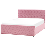 Storage Bed Pink Velvet Upholstery Eu Double Size 4ft6 With Slatted Base Diamond-tufted Headboard Beliani