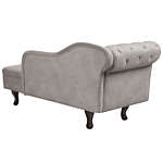 Chaise Lounge Taupe Velvet Upholstery Left Hand Buttoned Nailheads Chesterfield Style Living Room Furniture Beliani