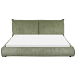 Eu Super King Size Bed Green Corduroy Upholstery 6ft Slatted Base With Thick Padded Headboard Footboard Modern Style Bedroom Beliani