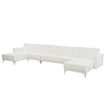 Corner Sofa Bed White Faux Leather Tufted Modern U-shaped Modular 6 Seater With Chaise Lounges Beliani