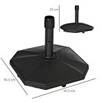 Outsunny 18kg Patio Parasol Base, Concrete Umbrella Base, 45.5cm Outdoor Umbrella Stand Holder For Parasol Poles 34mm, 38mm And 48mm, Black