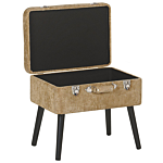 Stool With Storage Beige Corduroy Upholstered Black Legs Suitcase Design Buttoned Top Beliani