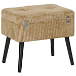 Stool With Storage Beige Corduroy Upholstered Black Legs Suitcase Design Buttoned Top Beliani