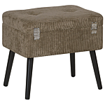 Stool With Storage Beige Corduroy Upholstered Black Legs Suitcase Design Buttoned Top Beliani